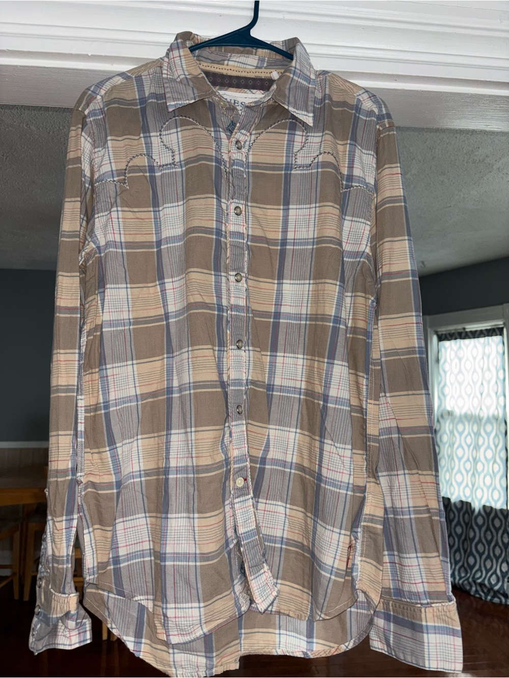Guess Collard Shirt Men's  Western Pearl Snap Vintage Embroidered Country